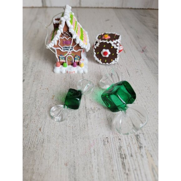Gingerbread house green candy ornament Xmas tree set - Picture 2 of 7